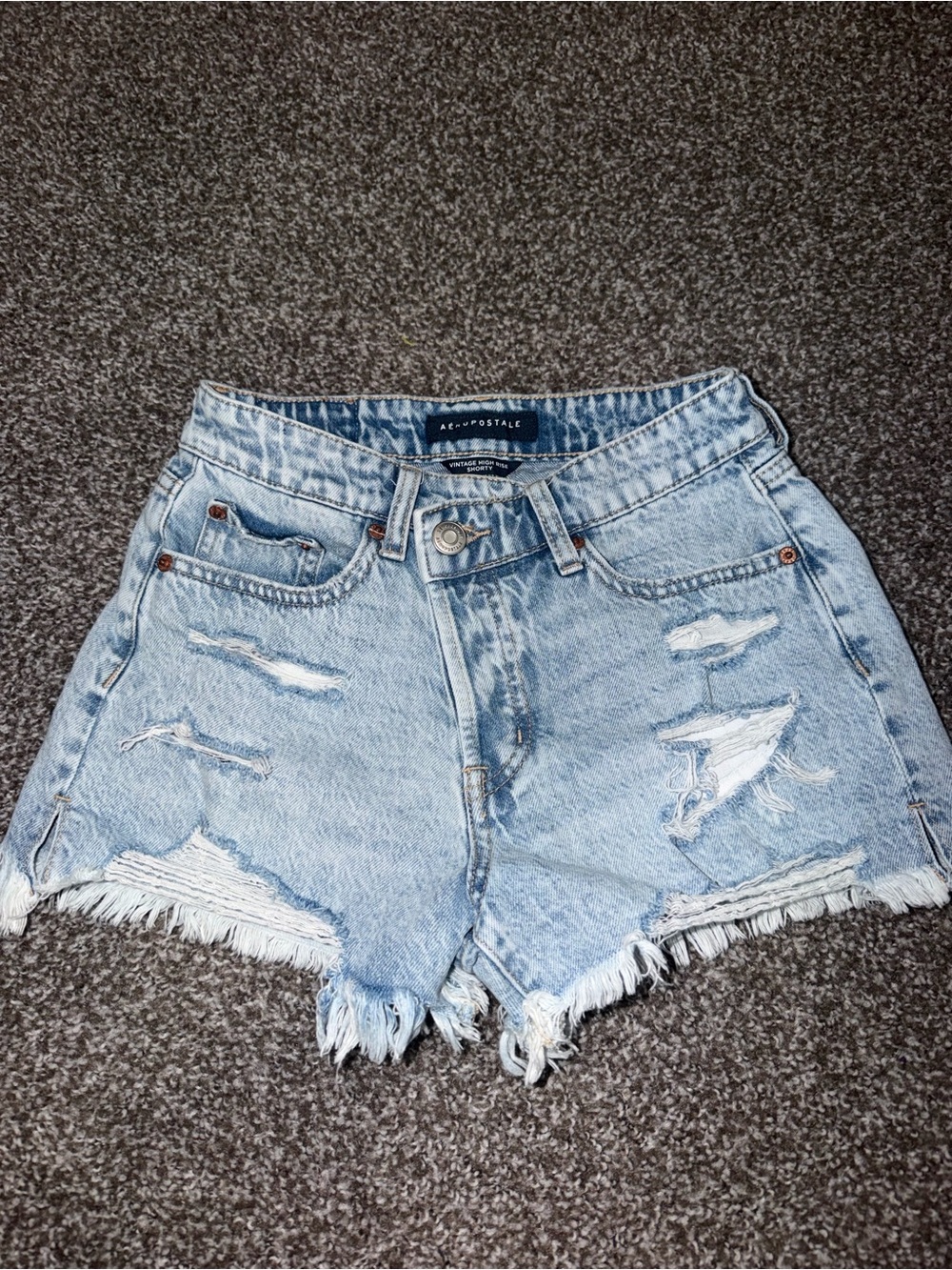 Aeropostale Faded Blue Distressed High-Rise Denim Shorts - Picture 1 of 4